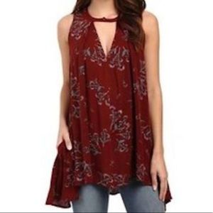 Free People Red Snap Out Of It Sleeveless Swing Dress Sz S